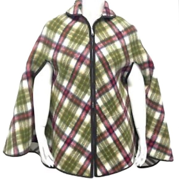 VINTAGE 60s Reversible Plaid Black & White & Multicolored Collared Cape - Picture 3 of 6